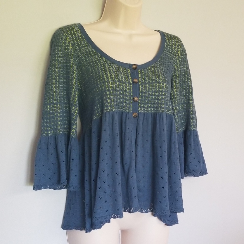 Free People blue & green babydoll sweater knit top